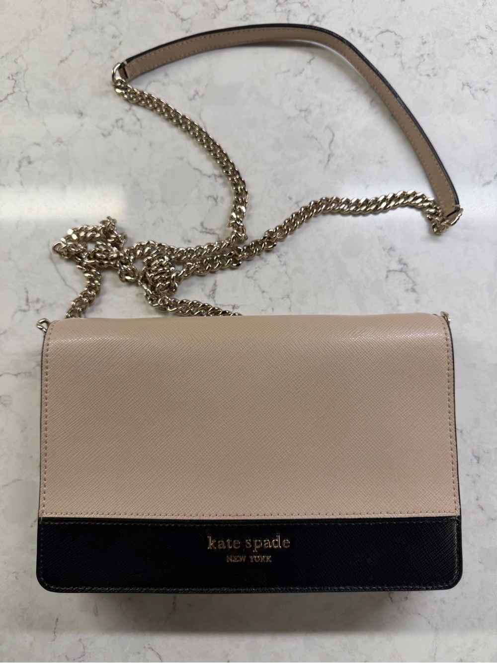 kate spade Pale Pink and Black Leather Chain Strap Crossbody